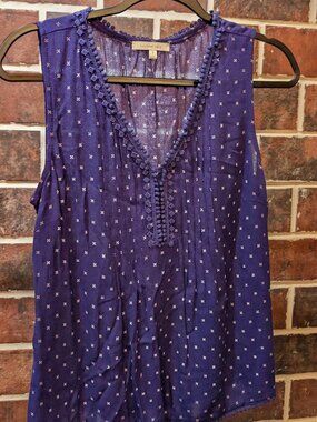 SKIES ARE BLUE Purple Printed Sleeveless Pom Pom Blouse SP